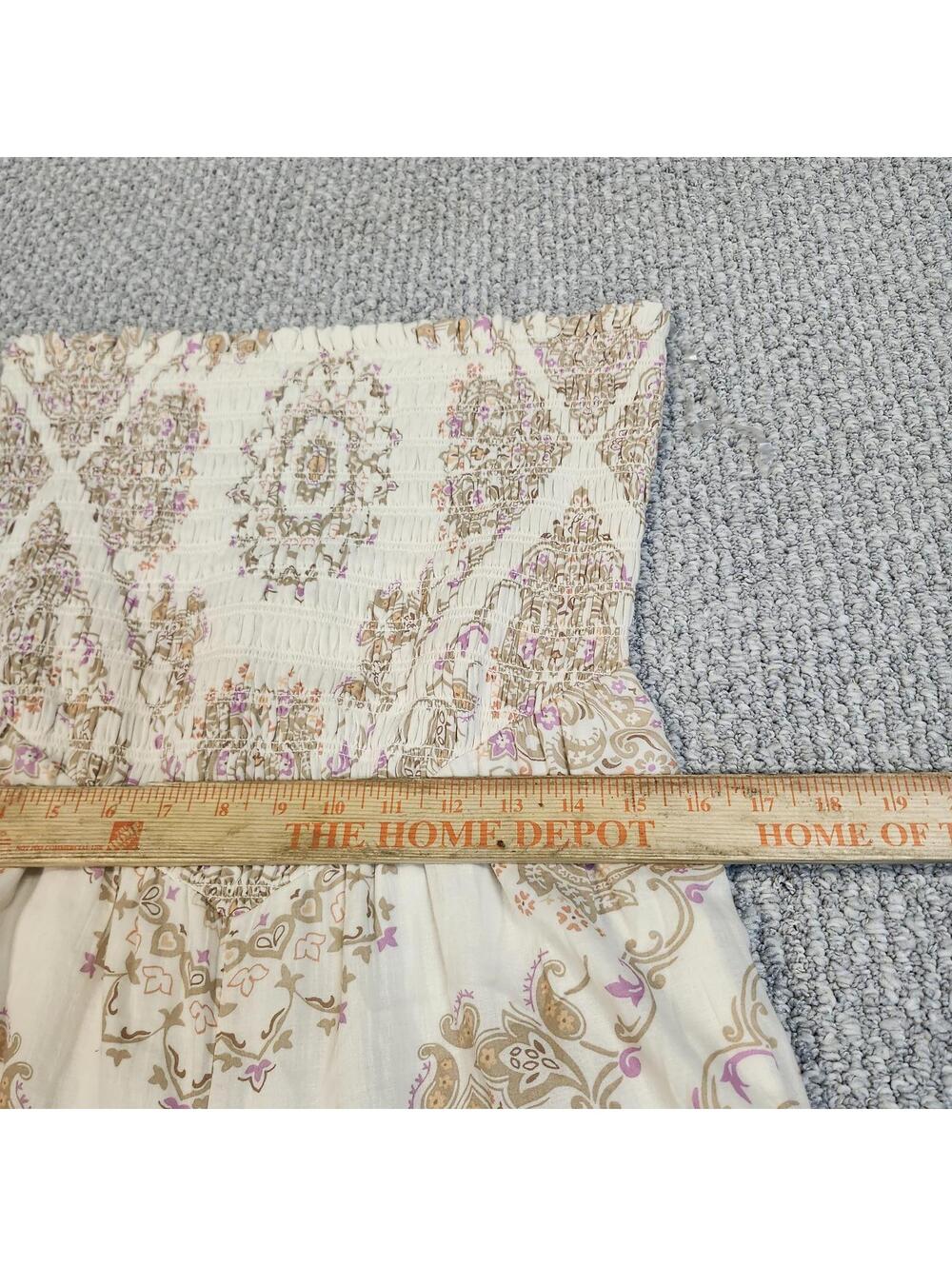 American Eagle Wide Leg Strapless Jumpsuit Beige Paisley Floral Print Large NWT - Picture 3 of 11